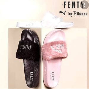 Puma Fenty by Rihanna Fuzzy Slides Sandals, Blush Pink, size 8.5